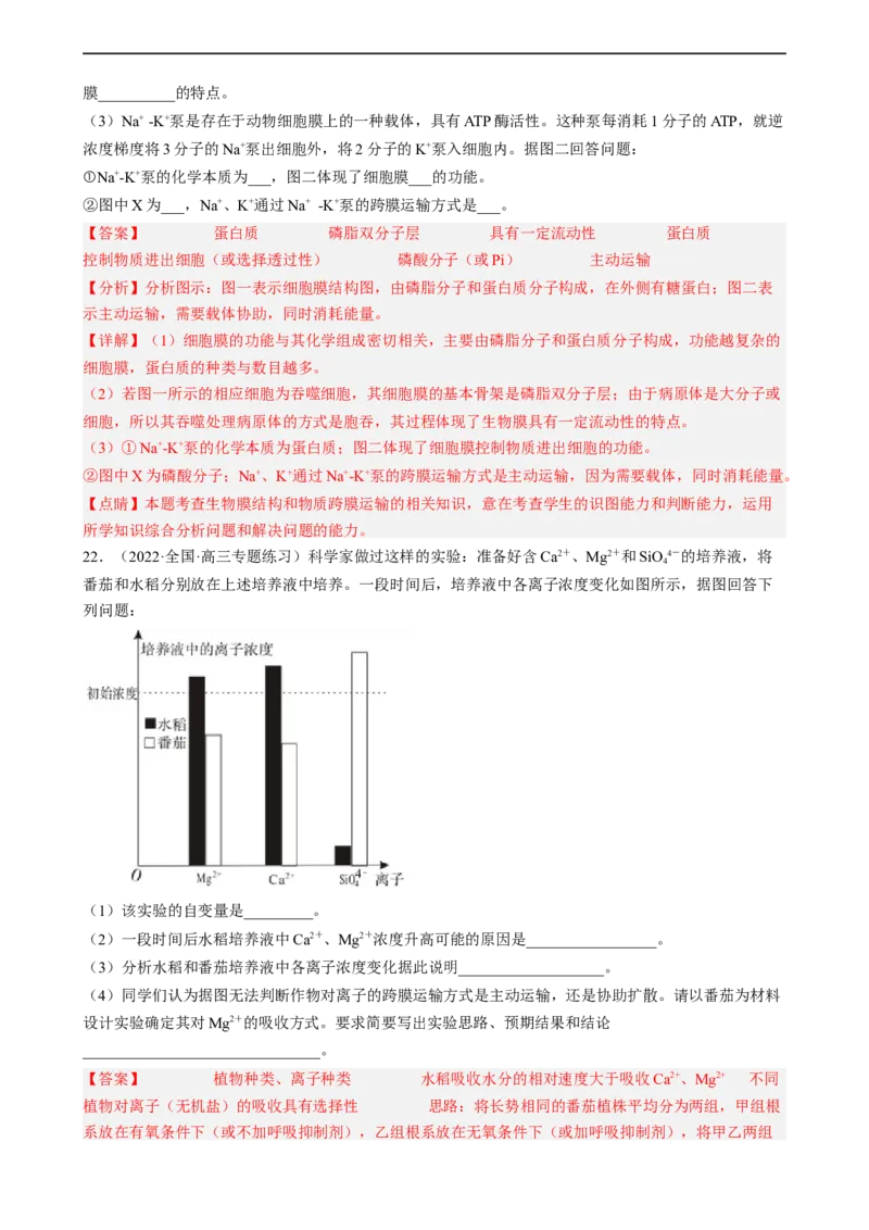 解密03细胞的物质输入和输出（分层训练)（解析版）_通用版（老高考）复习资料_2023年复习资料_二轮复习_高频考点解密2023年高考生物二轮复习讲义+分层训练（全国通用）