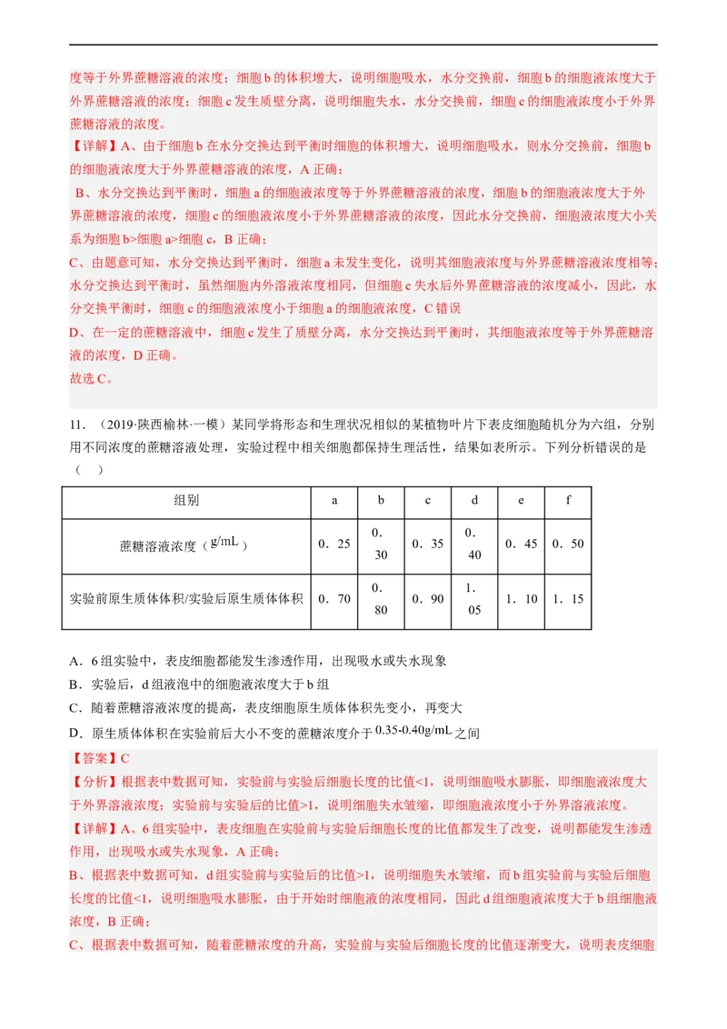 解密03细胞的物质输入和输出（分层训练)（解析版）_通用版（老高考）复习资料_2023年复习资料_二轮复习_高频考点解密2023年高考生物二轮复习讲义+分层训练（全国通用）