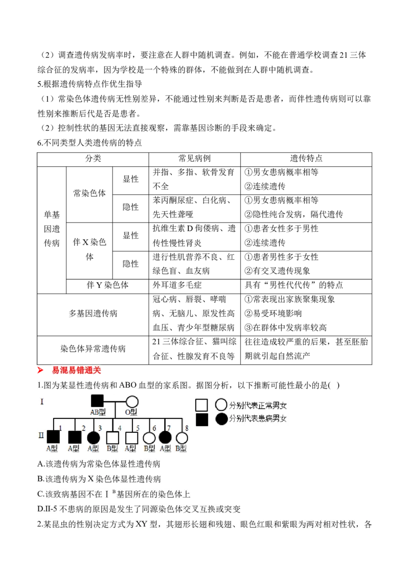 （12）伴性遗传和人类遗传病&mdash;&mdash;2025届高考生物二轮复习易错重难提升（含解析）_2025年新高考资料_二轮复习_2025届高考生物二轮复习易错重难提升（含解析）