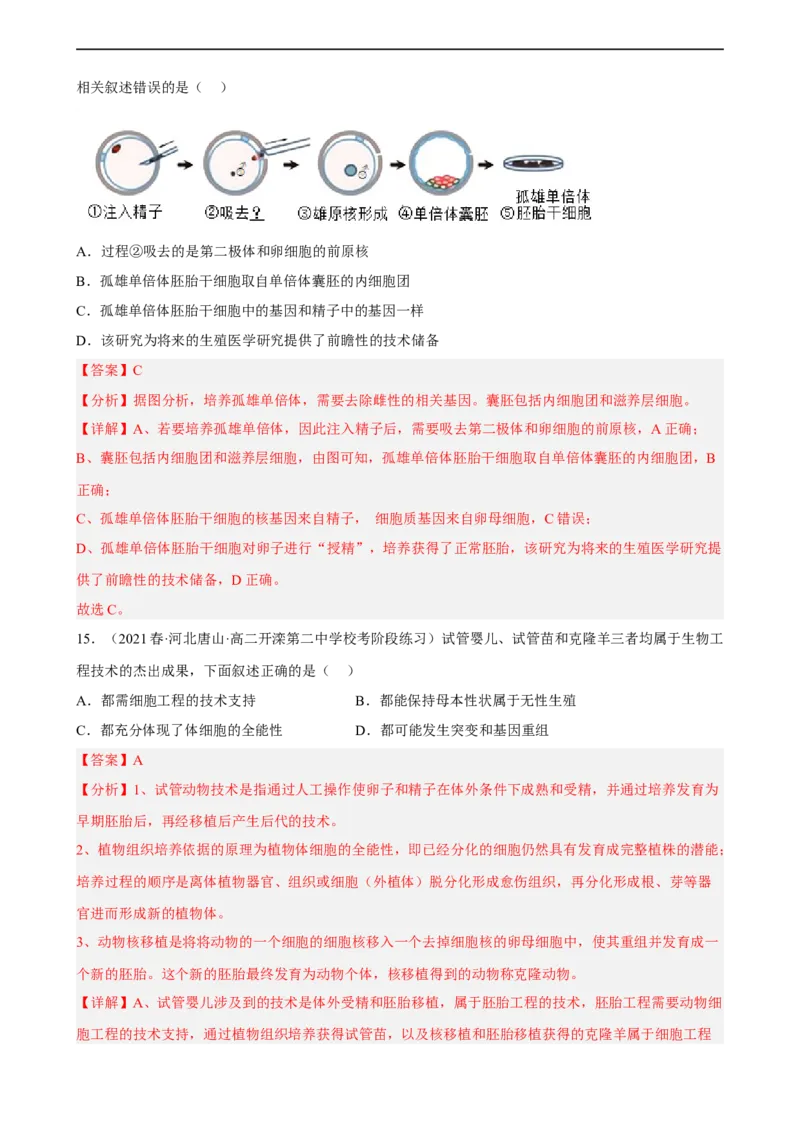 解密18细胞工程（分层训练)（解析版）_通用版（老高考）复习资料_2023年复习资料_二轮复习_高频考点解密2023年高考生物二轮复习讲义+分层训练（全国通用）