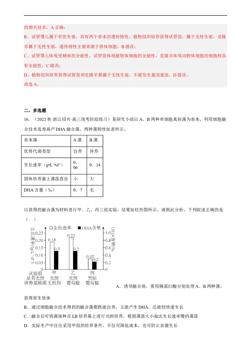 解密18细胞工程（分层训练)（解析版）_通用版（老高考）复习资料_2023年复习资料_二轮复习_高频考点解密2023年高考生物二轮复习讲义+分层训练（全国通用）