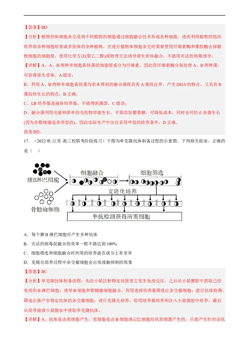 解密18细胞工程（分层训练)（解析版）_通用版（老高考）复习资料_2023年复习资料_二轮复习_高频考点解密2023年高考生物二轮复习讲义+分层训练（全国通用）
