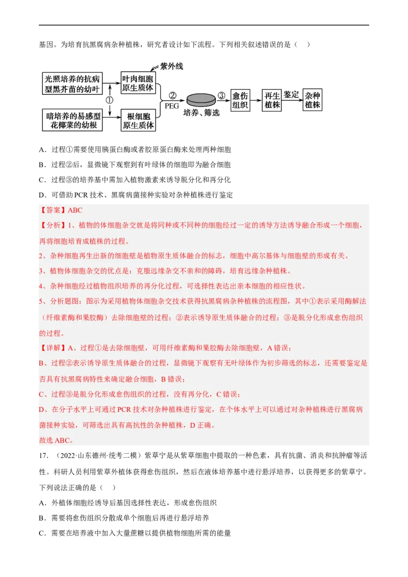 解密18细胞工程（分层训练)（解析版）_通用版（老高考）复习资料_2023年复习资料_二轮复习_高频考点解密2023年高考生物二轮复习讲义+分层训练（全国通用）