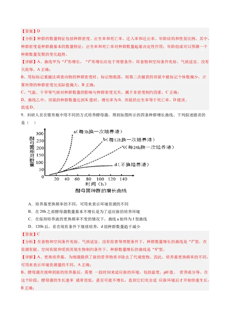 考点通关卷30种群和群落（解析版）_2025年新高考资料_一轮复习_2025年高考生物一轮复习考点通关卷（新高考通用）
