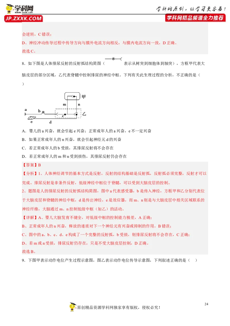 解密11神经调节（分层训练)（解析版）_新高考复习资料_2023年新高考复习资料_二轮复习_高频考点解密2023年高考生物二轮复习讲义+分层训练（全国通用）288808838