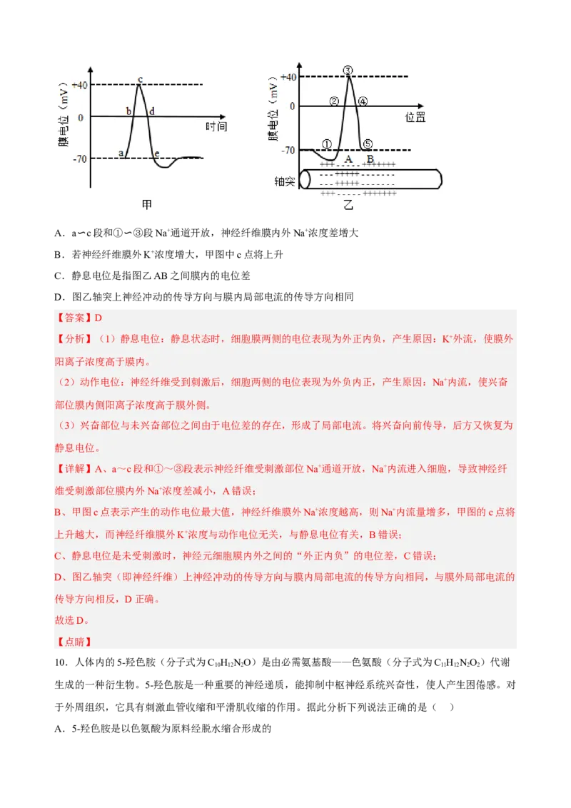 解密11神经调节（分层训练)（解析版）_新高考复习资料_2023年新高考复习资料_二轮复习_高频考点解密2023年高考生物二轮复习讲义+分层训练（全国通用）288808838