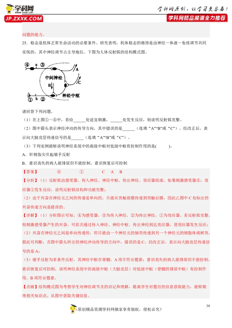 解密11神经调节（分层训练)（解析版）_新高考复习资料_2023年新高考复习资料_二轮复习_高频考点解密2023年高考生物二轮复习讲义+分层训练（全国通用）288808838