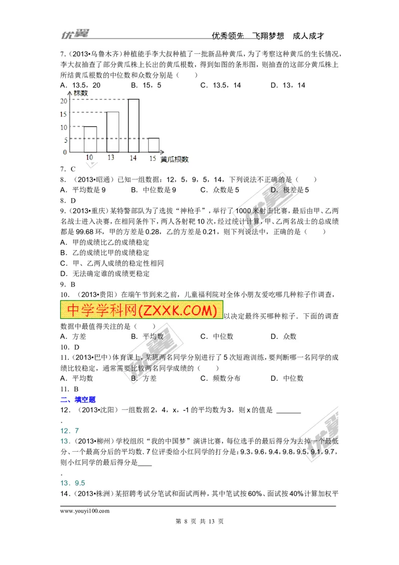 用样本估计总体专题_湘教版初中数学课件_数学湘教版9上教案PPT课件配套资料_数学湘教版初中9年级上册--6.各阶段精品试题_复习资料