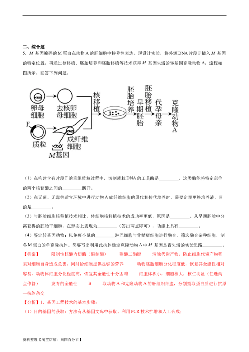 考点通关卷37细胞工程（解析版）_新高考复习资料_2024年新高考复习资料_一轮复习资料_完2024年高考生物一轮复习考点通关卷（新高考）_考点通关卷37细胞工程