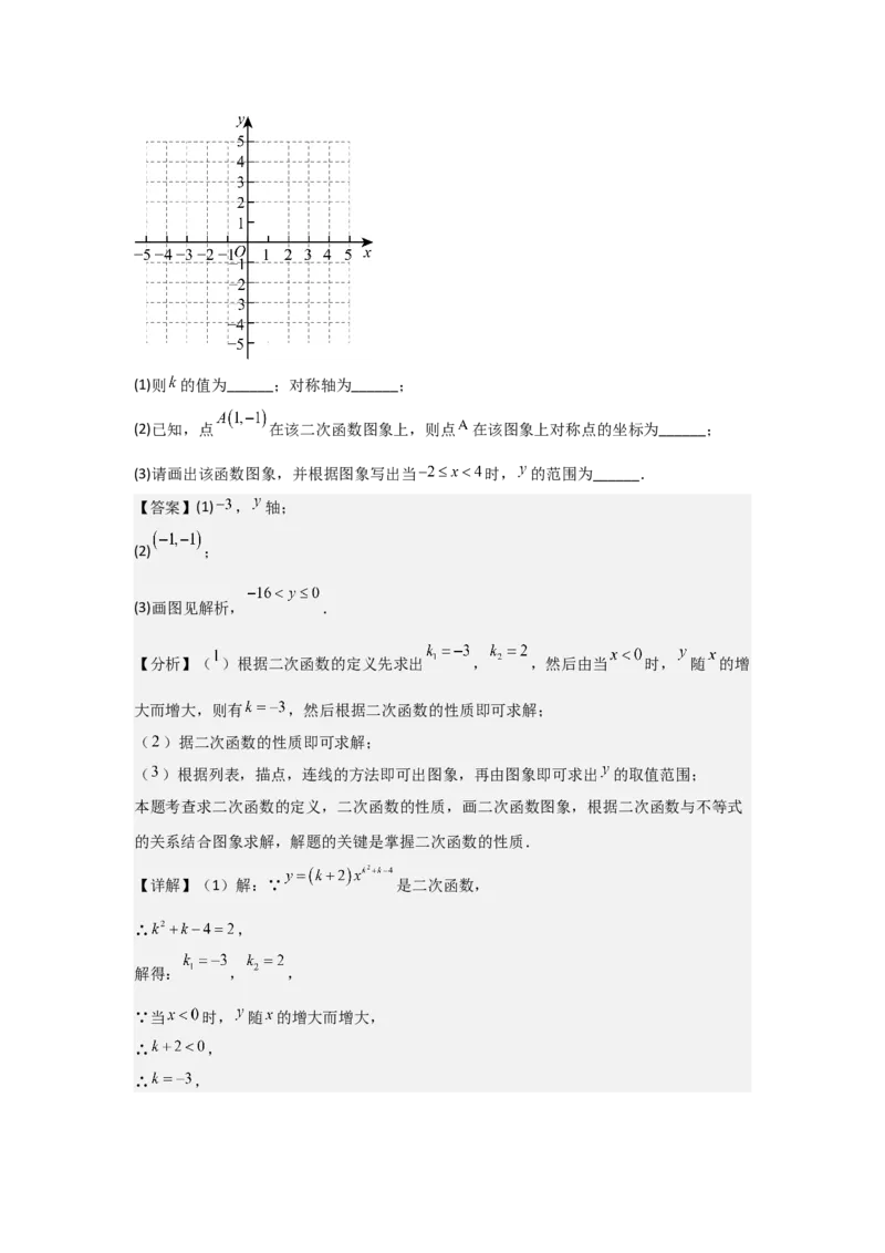22.1二次函数的图象和性质-（人教版）（教师版）_人教版数学九年级上册_版本二_九年级数学上册（人教版）_基础中等题型过关专练-U343_2026版