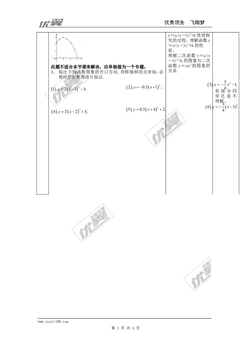 22.1.3第3课时二次函数y=a（x-h）2+k的图象和性质2_人教版数学九年级上册_版本一_人教版数学九年级上册（RJ）--3学案_人教版数学九年级上册（RJ）--3学案