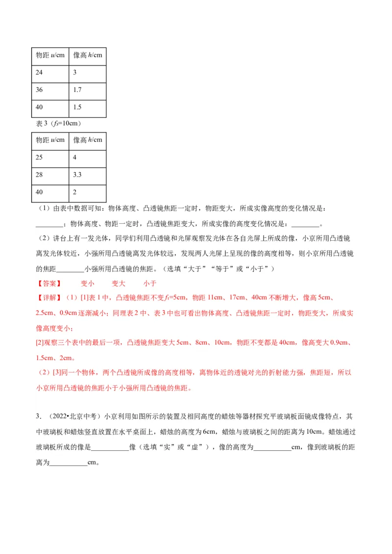 专题19光学实验（教师版）_北京中考物理c_2026北京中考物理专用5年中考真题和1年模拟题分类汇编(2021-2025)_5年（2020-2024）中考物理真题分类汇编（北京专用）