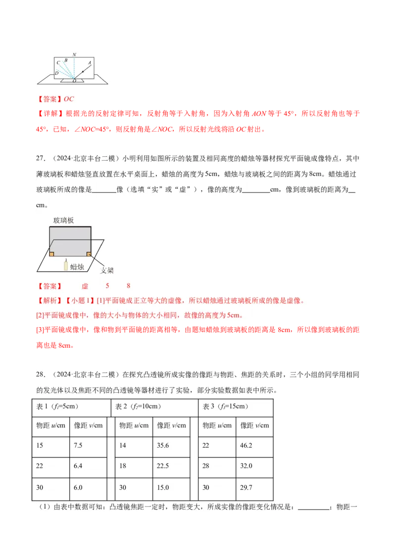 专题19光学实验（教师版）_北京中考物理c_2026北京中考物理专用5年中考真题和1年模拟题分类汇编(2021-2025)_5年（2020-2024）中考物理真题分类汇编（北京专用）