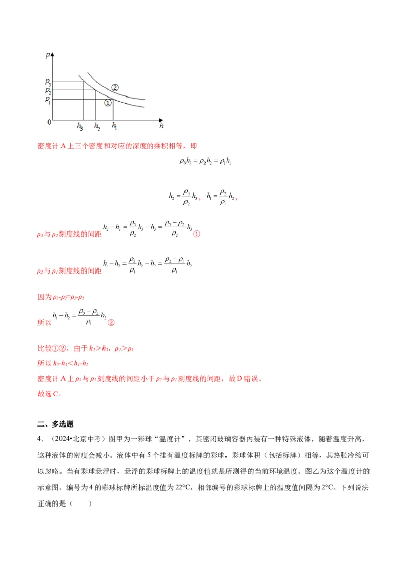 专题05浮力（教师版）_北京中考物理c_2026北京中考物理专用5年中考真题和1年模拟题分类汇编(2021-2025)_5年（2020-2024）中考物理真题分类汇编（北京专用）