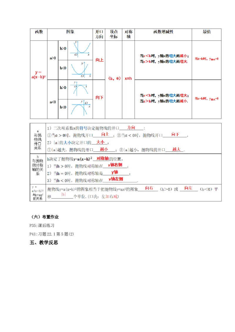 22.1.3二次函数y=a(x-h)^2的图象和性质（第2课时）（教学设计）-（人教版）_人教版数学九年级上册_版本二_九年级数学上册（人教版）_教学设计