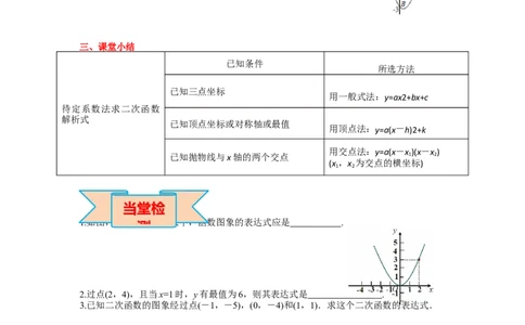 22.1.4第2课时用待定系数法求二次函数的解析式_人教版数学九年级上册_版本二_九年级数学上册（人教版）_导学案_导学案多套_导学案