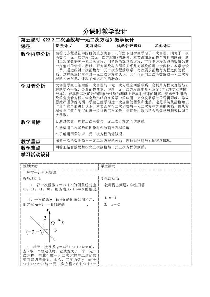 22.2二次函数与一元二次方程_人教版数学九年级上册_版本二_九年级数学上册（人教版）_大单元教学课件+教学设计-U42_第二十二章二次函数