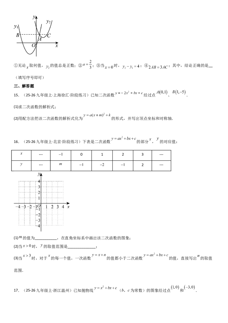 22.1.4二次函数y=ax2+bx+c（a&ne;0）的图象和性质（十大考点+十大题型）学生版_人教版数学九年级上册_版本二_九年级数学上册（人教版）_考点题型技巧高分突破-U360_2026版
