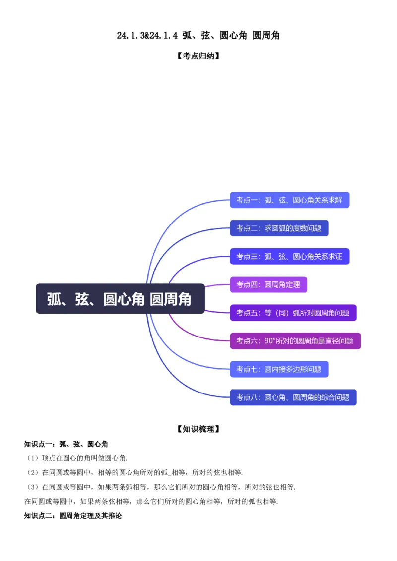 24.1.3&24.1.4弧、弦、圆心角圆周角教师版_人教版数学九年级上册_版本二_九年级数学上册（人教版）_考点题型技巧高分突破-U360_2026版