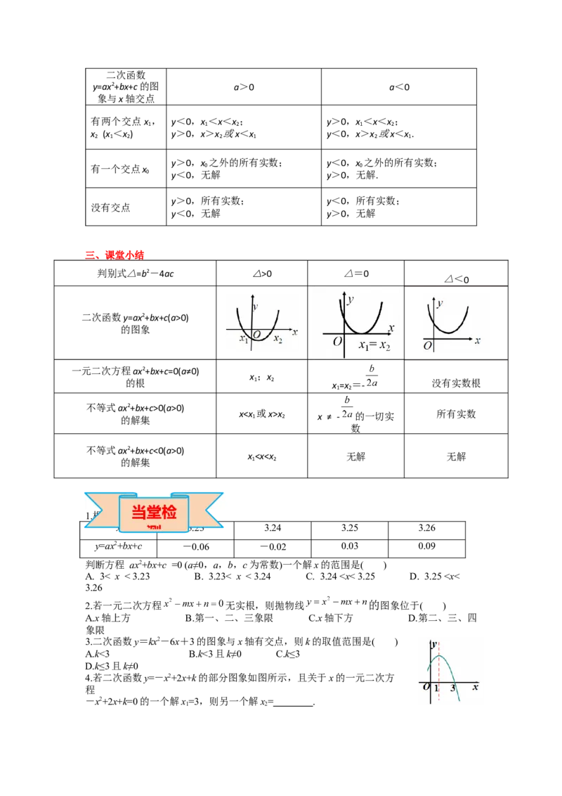 22.2二次函数与一元二次方程_人教版数学九年级上册_版本二_九年级数学上册（人教版）_导学案_导学案多套_导学案