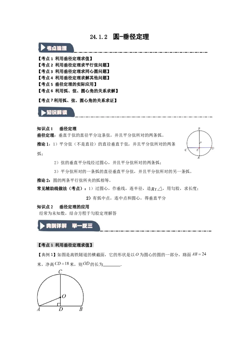 24.1.2圆-垂径定理（知识解读+达标检测）（学生版）_人教版数学九年级上册_版本二_九年级数学上册（人教版）_知识解读与题型专练-V14_2025版