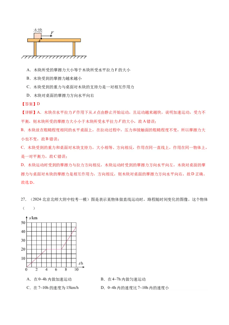 专题02运动和力（教师版）_北京中考物理c_2026北京中考物理专用5年中考真题和1年模拟题分类汇编(2021-2025)_5年（2020-2024）中考物理真题分类汇编（北京专用）
