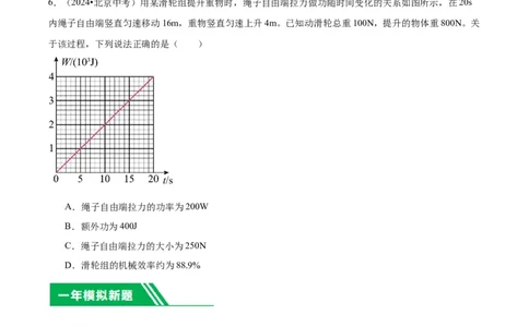 专题06简单机械（学生版）_北京中考物理c_2026北京中考物理专用5年中考真题和1年模拟题分类汇编(2021-2025)_5年（2020-2024）中考物理真题分类汇编（北京专用）