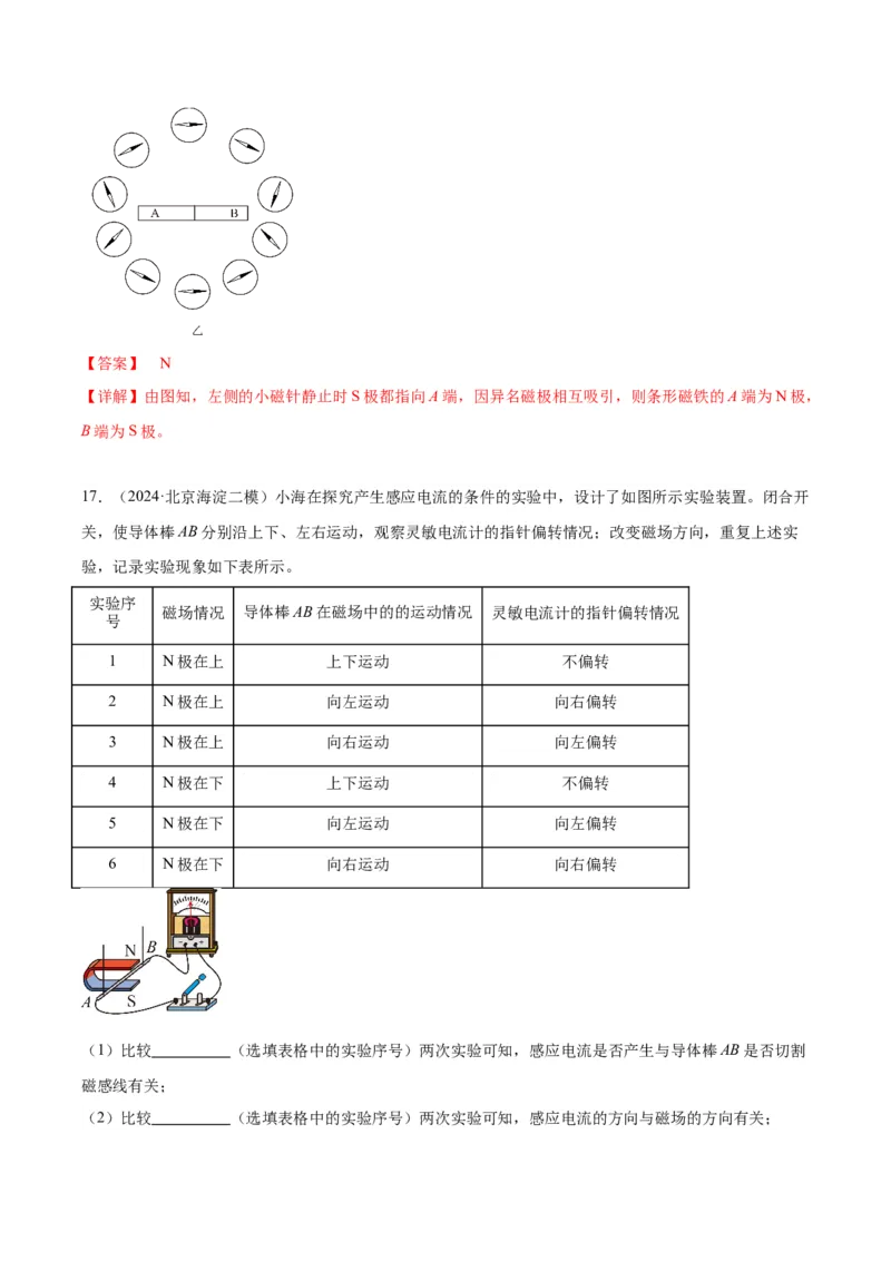 专题23磁学实验（教师版）_北京中考物理c_2026北京中考物理专用5年中考真题和1年模拟题分类汇编(2021-2025)_5年（2020-2024）中考物理真题分类汇编（北京专用）