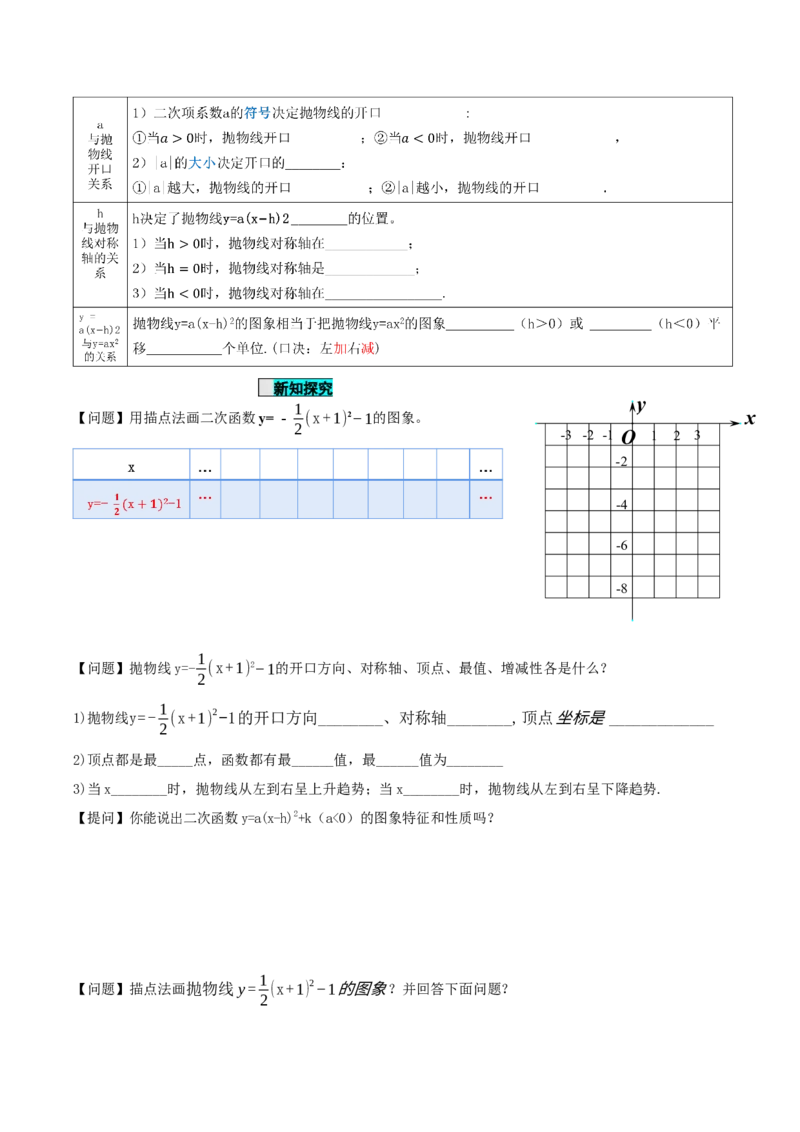22.1.3二次函数y=a(x-h)^2+k的图象和性质（第3课时）（导学案）-（人教版）_人教版数学九年级上册_版本二_九年级数学上册（人教版）_导学案