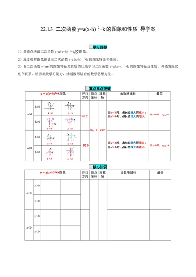 22.1.3二次函数y=a(x-h)^2+k的图象和性质（第3课时）（导学案）-（人教版）_人教版数学九年级上册_版本二_九年级数学上册（人教版）_导学案