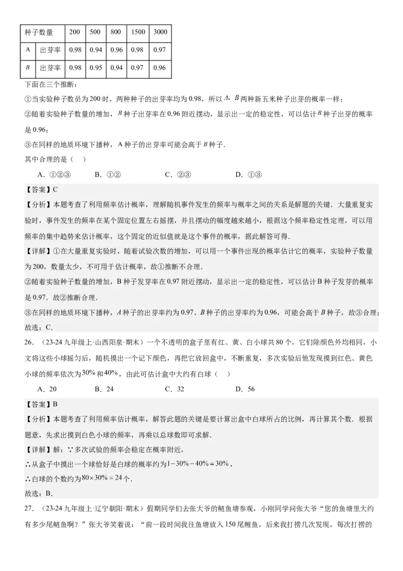 25.3用频率估计概率教师版_人教版数学九年级上册_版本二_九年级数学上册（人教版）_考点题型技巧高分突破-U360_2025版