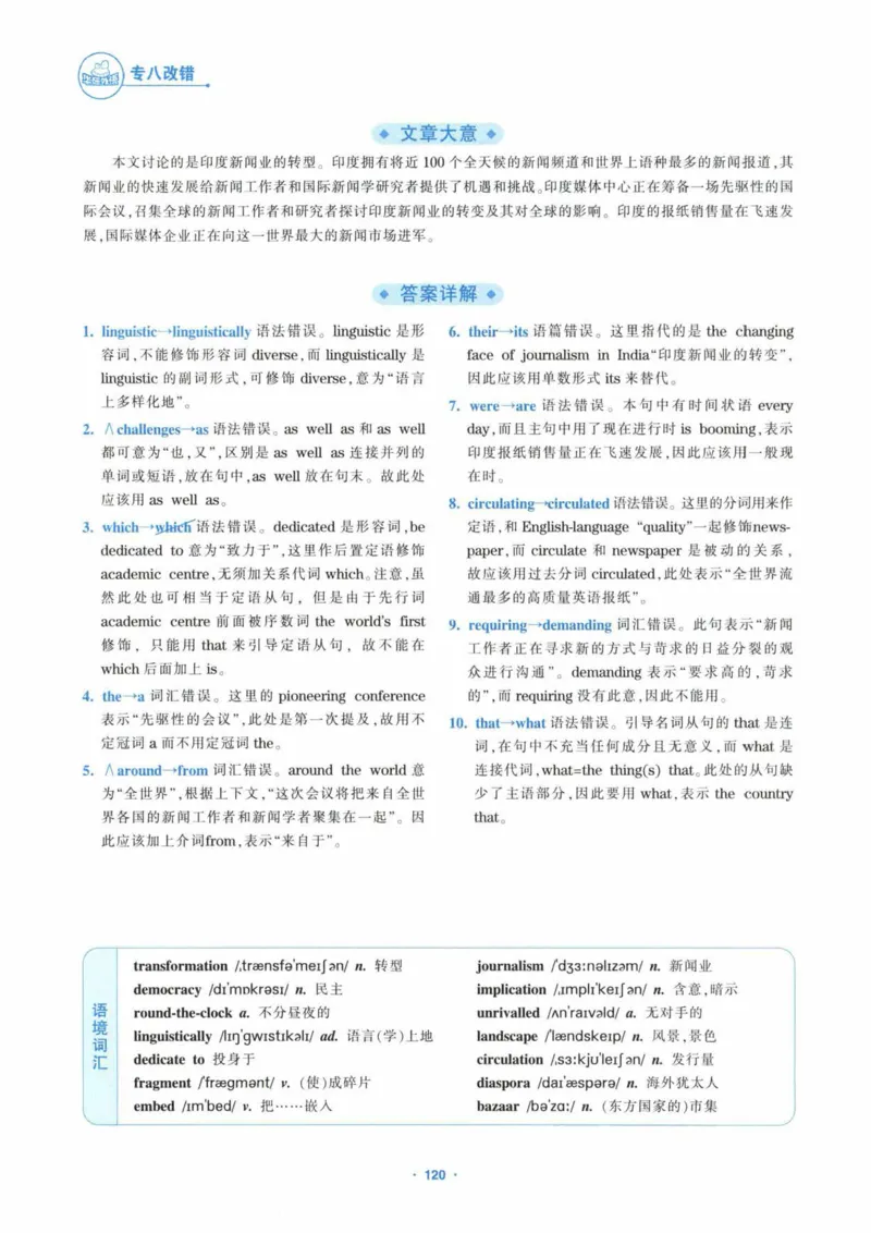 HY新版专八改错1100题_英语专八真题c_专八各板块专项资料合集_B2-专八改错1100题