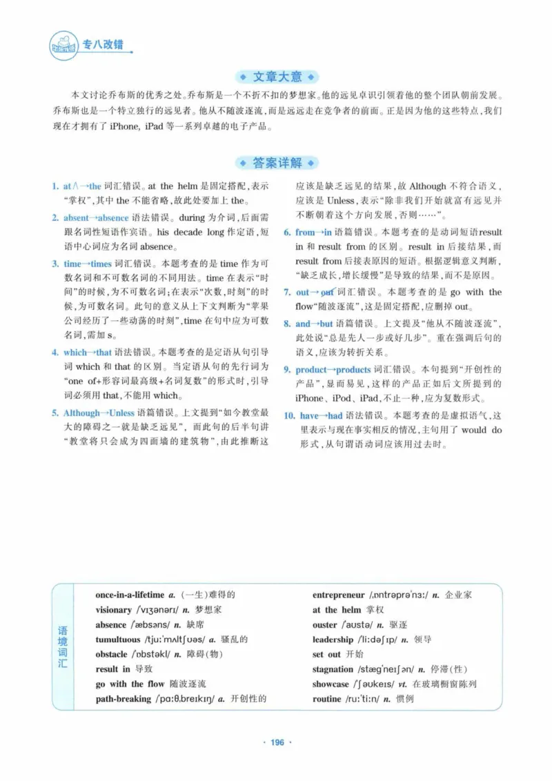 HY新版专八改错1100题_英语专八真题c_专八各板块专项资料合集_B2-专八改错1100题