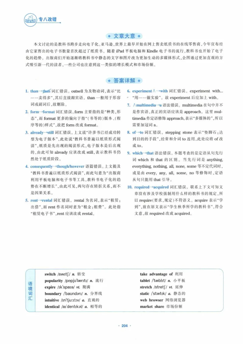 HY新版专八改错1100题_英语专八真题c_专八各板块专项资料合集_B2-专八改错1100题
