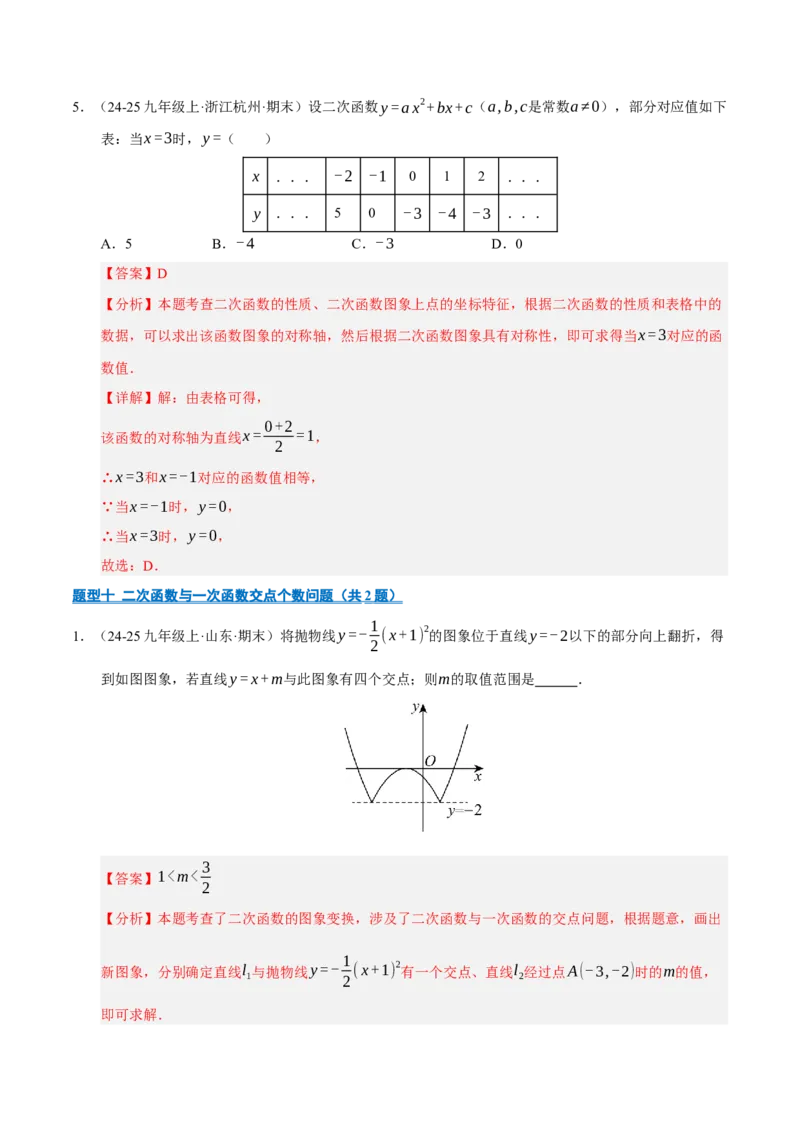 专题02二次函数（期末专项训练）（教师版）_人教版数学九年级上册_版本二_九年级数学上册（人教版）_期末专项复习-U276_期末总复习_2026版