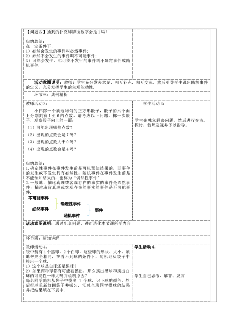 《25.1.1随机事件》教学设计_人教版数学九年级上册_版本二_九年级数学上册（人教版）_大单元教学课件+教学设计-U42_第二十五章概率初步