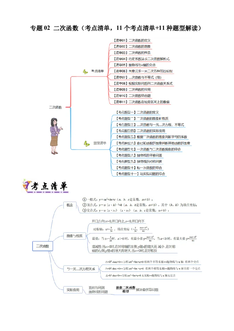 专题02二次函数（考点清单，11个考点清单+11种题型解读）（学生版）_人教版数学九年级上册_版本二_九年级数学上册（人教版）_期末专项复习-U276_期末总复习_2025版