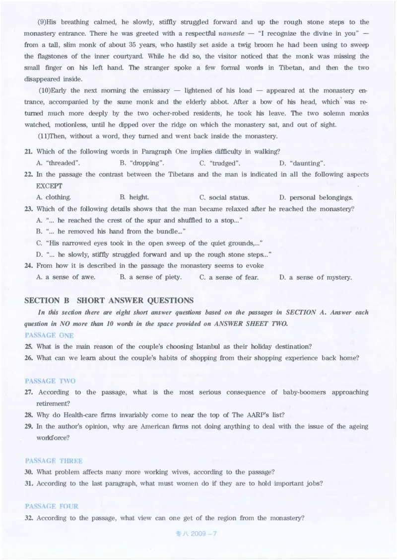2009年英语专八真题(可复制可搜索)_英语专八真题c_专八历年真题2009-2025_新题型专八(2009~2025)_2009年专八真题+音频+解析