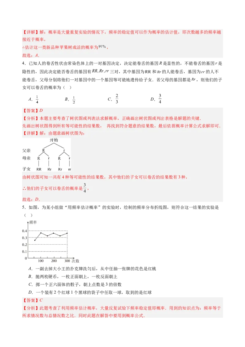 专题01概率初步（专项训练）（教师版）_人教版数学九年级上册_版本二_九年级数学上册（人教版）_单元知识复习专项-U105_2026版