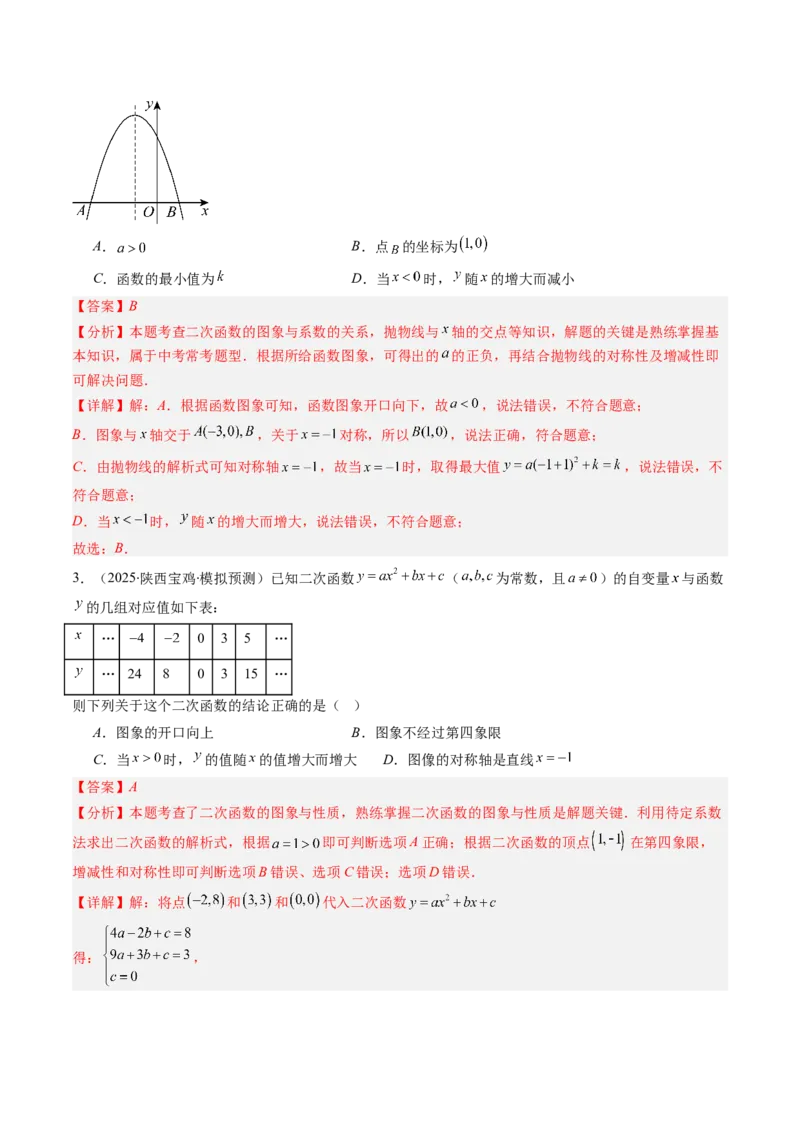 专题02二次函数图象和性质与系数的问题（专项训练）（教师版）_人教版数学九年级上册_版本二_九年级数学上册（人教版）_单元知识复习专项-U105_2026版