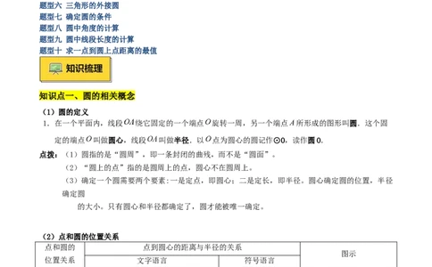 专题01圆的基本概念重难点题型专训（10大题型+15道拓展培优）（学生版）_人教版数学九年级上册_版本二_九年级数学上册（人教版）_重难点专题提升-V7_2025版