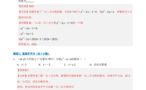专题01一元二次方程（期中专项训练）（教师版）_人教版数学九年级上册_版本二_九年级数学上册（人教版）_期末专项复习-U276_期中总复习