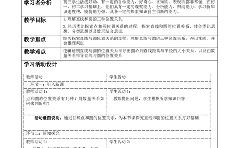 《24.2.2.1直线和圆的位置关系》教学设计_人教版数学九年级上册_版本二_九年级数学上册（人教版）_大单元教学课件+教学设计-U42_第二十四章圆