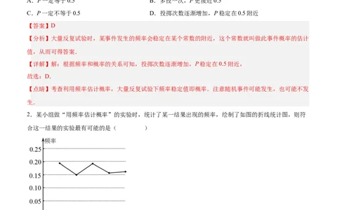25.3用频率估计概率（第一课时）（分层作业）解析版_人教版数学九年级上册_版本二_九年级数学上册（人教版）_分层作业