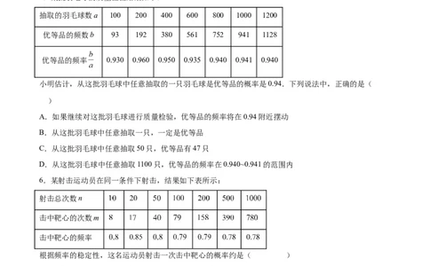 25.3用频率估计概率（第二课时）（分层作业）原卷版_人教版数学九年级上册_版本二_九年级数学上册（人教版）_分层作业