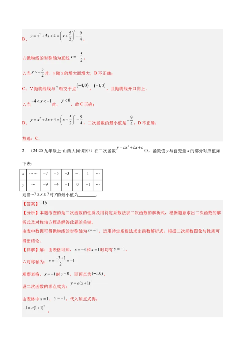 专题02二次函数的图象和性质重难点题型专训（4个知识点+11大题型+3大拓展训练+自我检测）（教师版）_人教版数学九年级上册_版本二_九年级数学上册（人教版）_重难点专题提升-V7_2026版