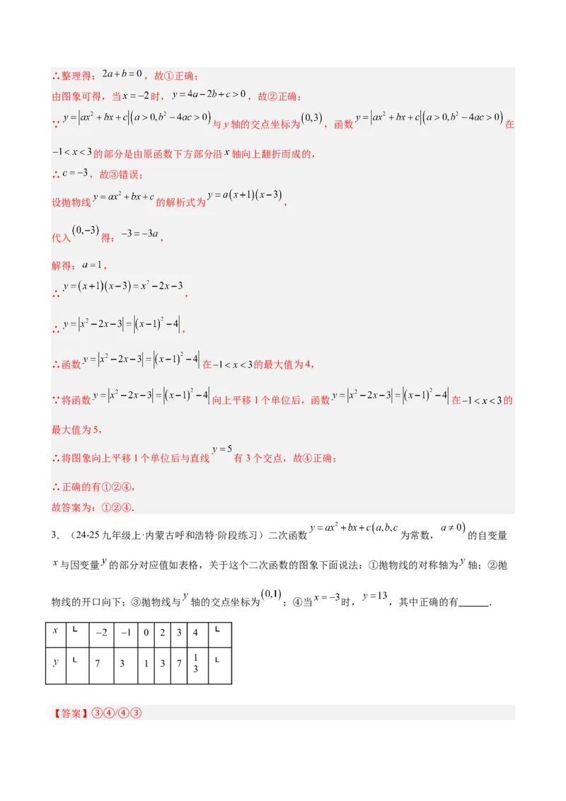 专题02二次函数的图象和性质重难点题型专训（4个知识点+11大题型+3大拓展训练+自我检测）（教师版）_人教版数学九年级上册_版本二_九年级数学上册（人教版）_重难点专题提升-V7_2026版