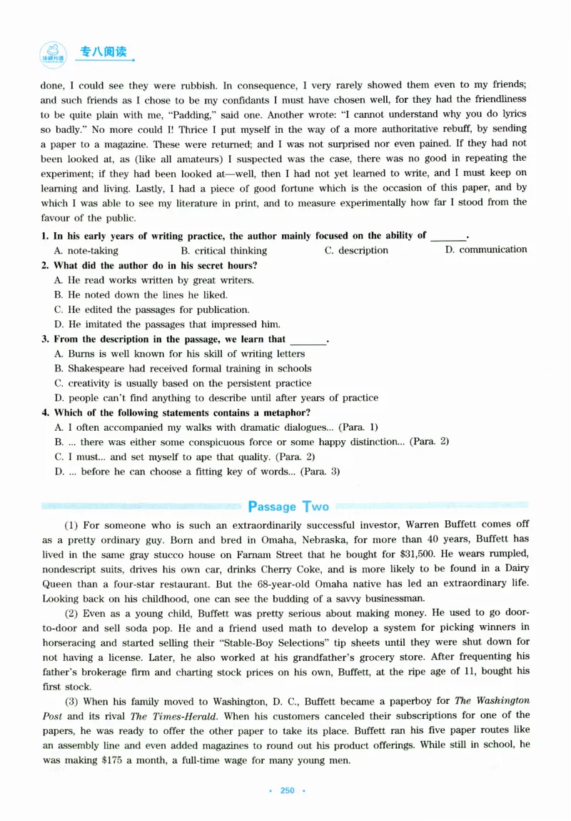 part365篇阅读模拟集训_英语专八真题c_专八版本1(优先学)_专八各类练习(赠送资料)_华研专八练习_华研新版专八_华研专八阅读180篇_最新版_拆分版本