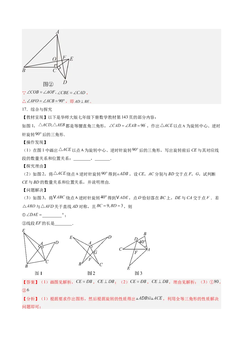 专题01图形的旋转（专项训练）（教师版）_人教版数学九年级上册_版本二_九年级数学上册（人教版）_单元知识复习专项-U105_2026版