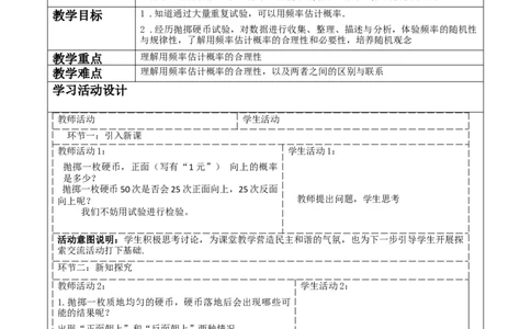 《25.3.1用频率估计概率》教学设计_人教版数学九年级上册_版本二_九年级数学上册（人教版）_大单元教学课件+教学设计-U42_第二十五章概率初步